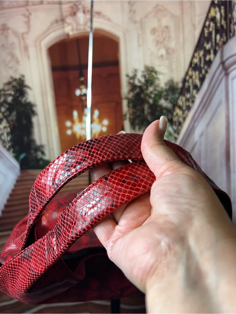 Worth New York Red Studded Snake Print Genuine Leather Shoulder Bag 🔥 Hobo